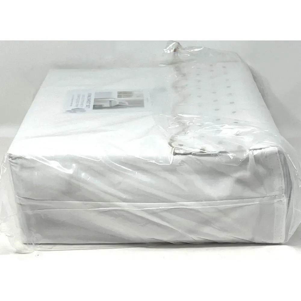 Shabby Chic Embroidered Cotton King Sheet Set Scallop Dot Natural Tan Beige Wht
